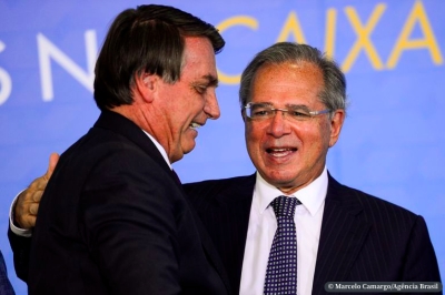 O presidente Bolsonaro co o seu principal ministro, Paulo Guedes